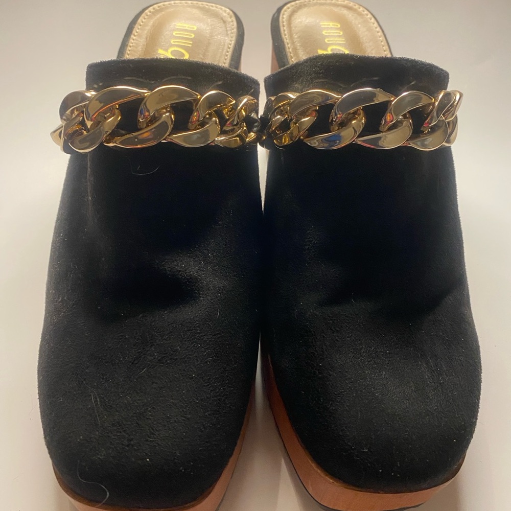 Black Suede Mules with Gold Chain by Dolce Vita